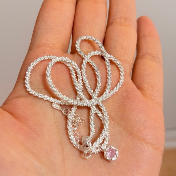 [SOLD] 🩷Pink Zirconic Silver Necklace sterling silver twisted chain - Picture 5 of 10